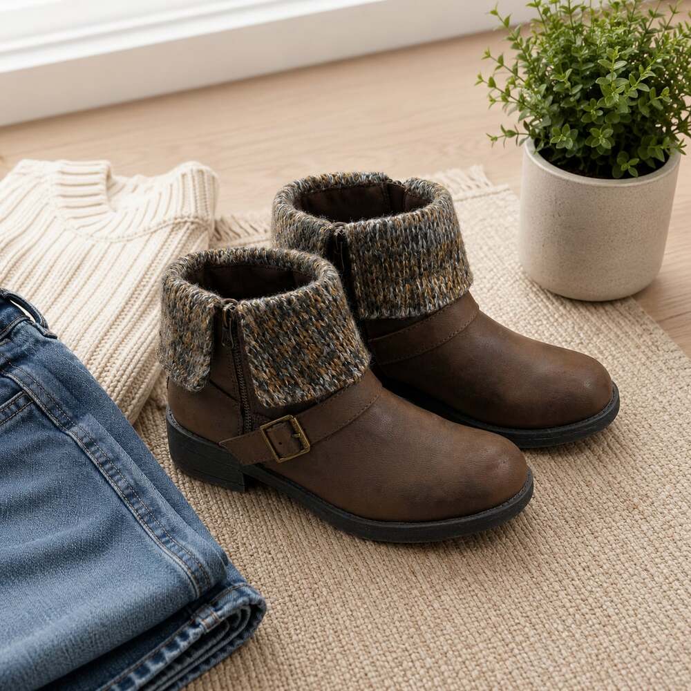 Rocket Dog Bentley Graham Brown Knit Cuff Ankle Boots Size 8.5